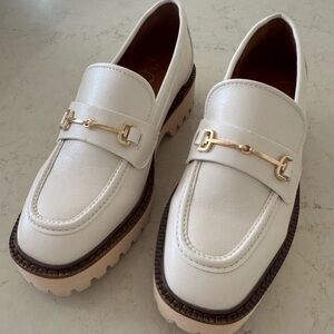Cream women’s Loafers with Chunky Sole and gold Bit detail
